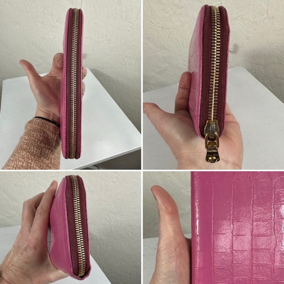 🔥SALE‼️MIU MIU Vernice Crocodile Embossed Calfskin Zip Around Wallet pink - Picture 4 of 8